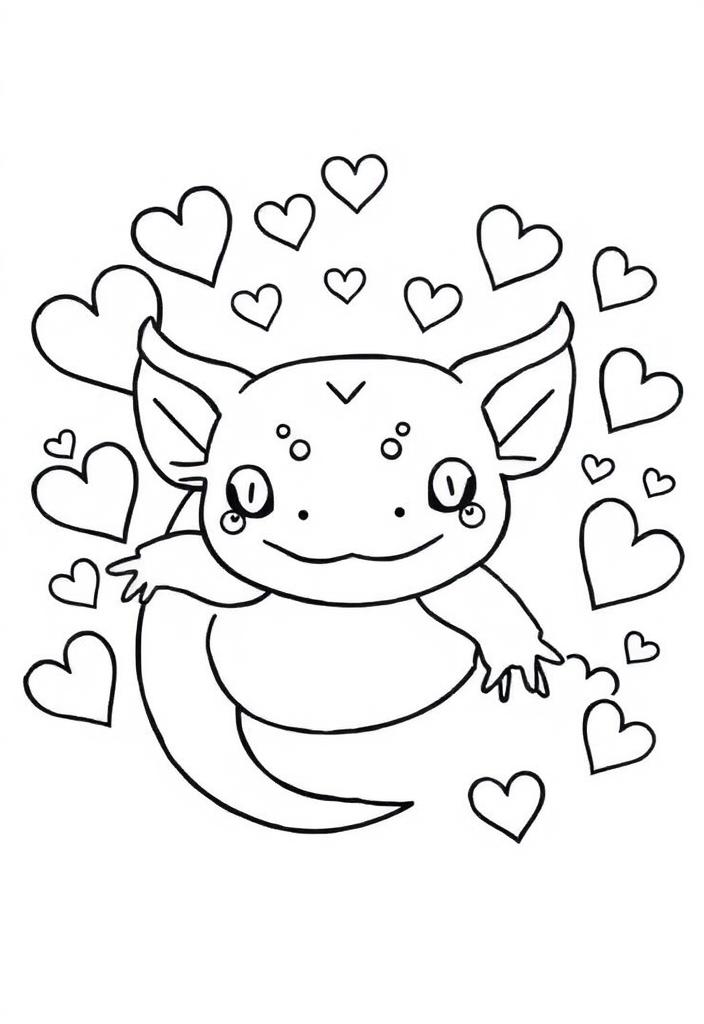 Axolotl surrounded by hearts