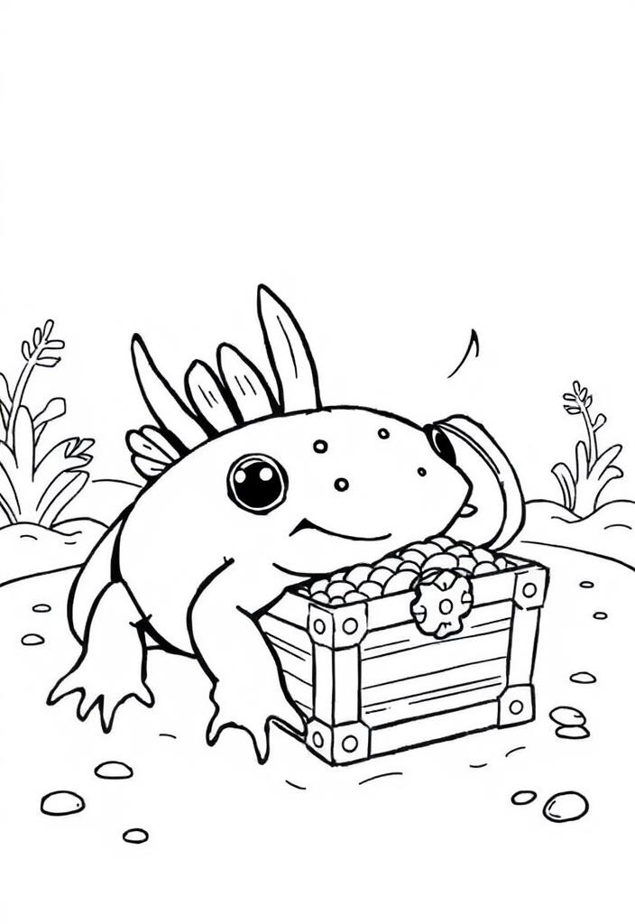 Axolotl with a treasure chest