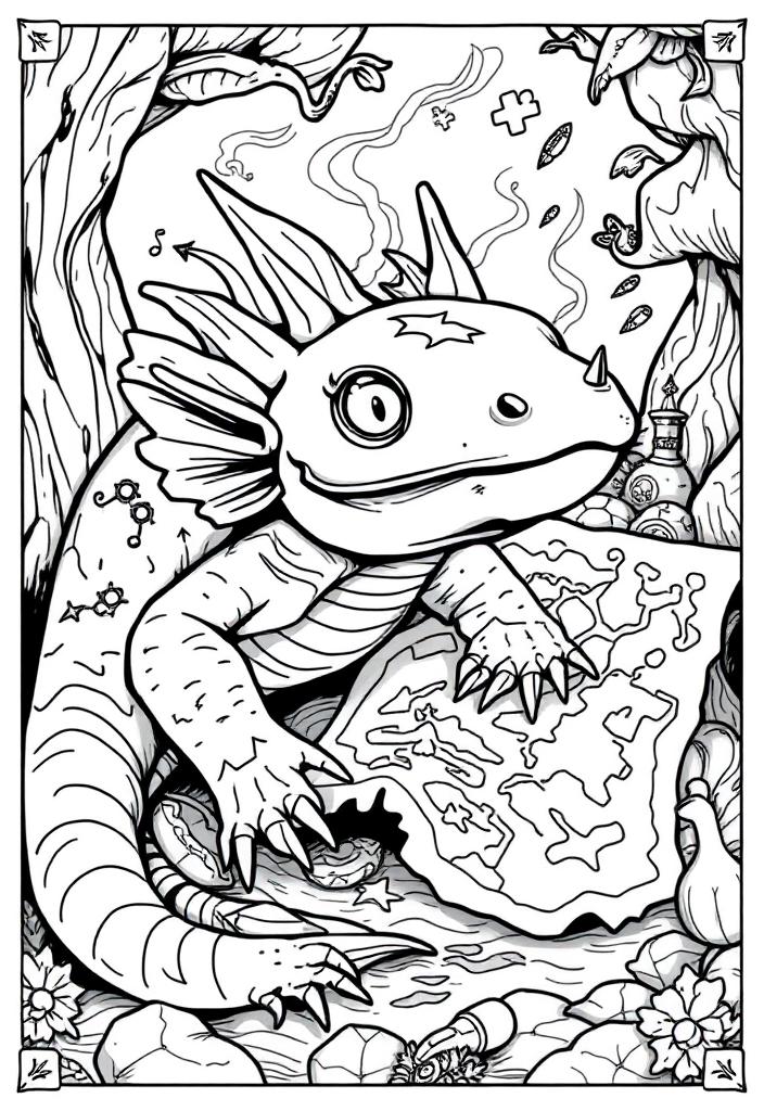 Axolotl with a treasure map