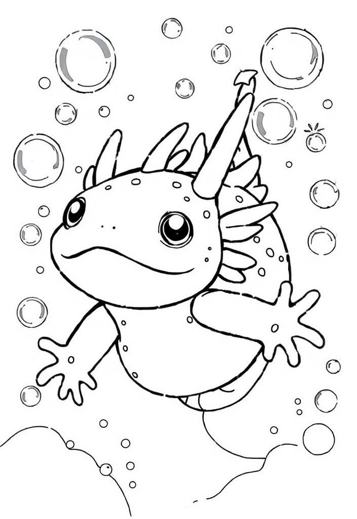 Axolotl with bubbles and sparkles