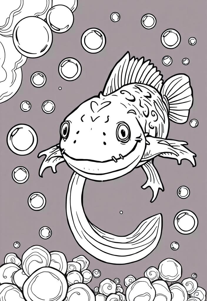 Axolotl with bubbles around