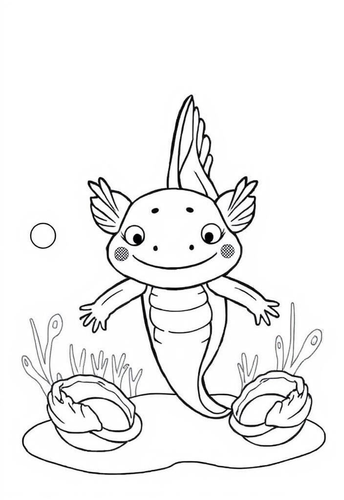 Axolotl with smiling clams