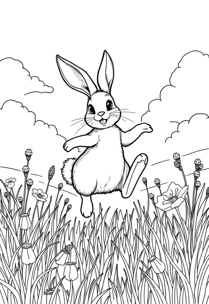 Bunny jumping in a meadow