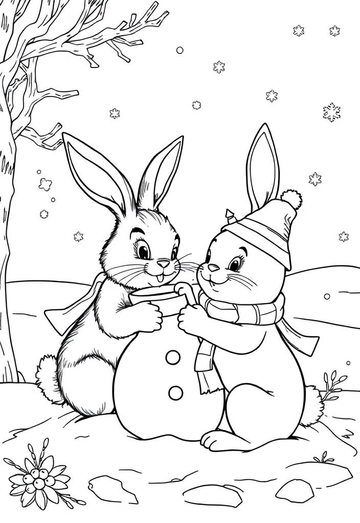 Bunny making a snowman