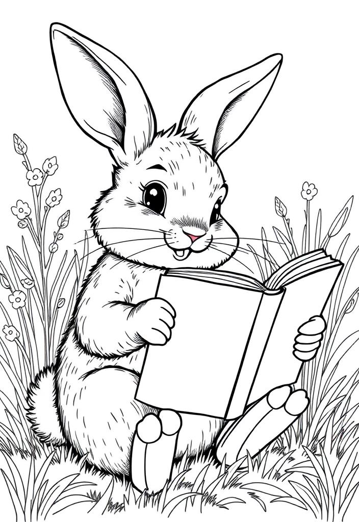 Bunny reading a book