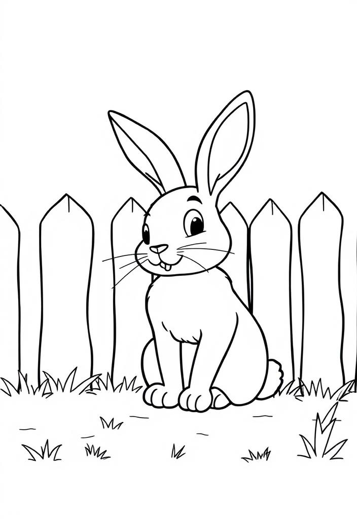 Bunny sitting by a fence