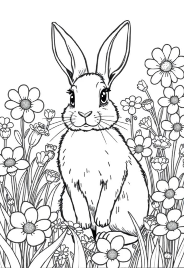 Bunny standing in flowers