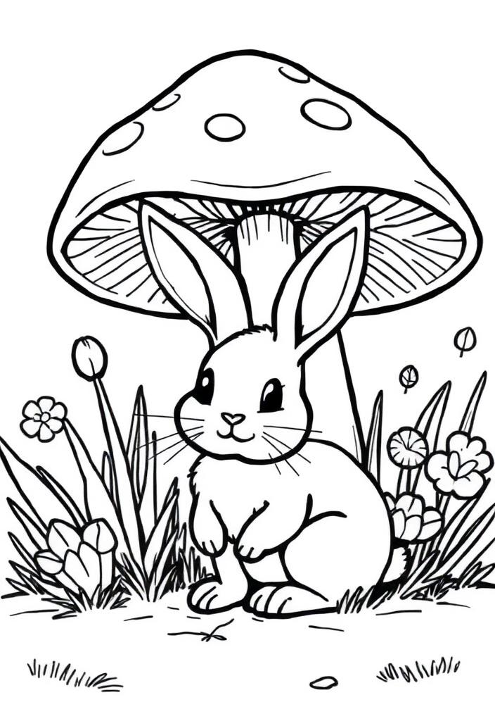 Bunny under a mushroom