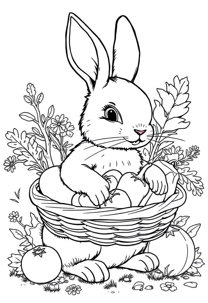 Bunny with a basket of vegetables