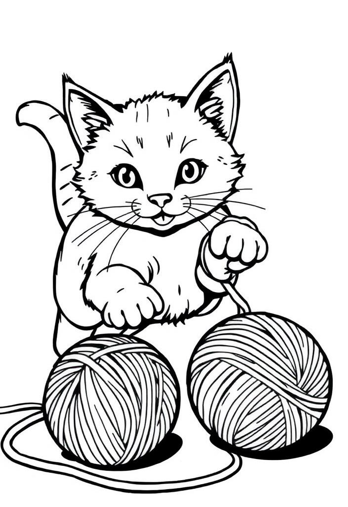 Cat chasing a ball of yarn