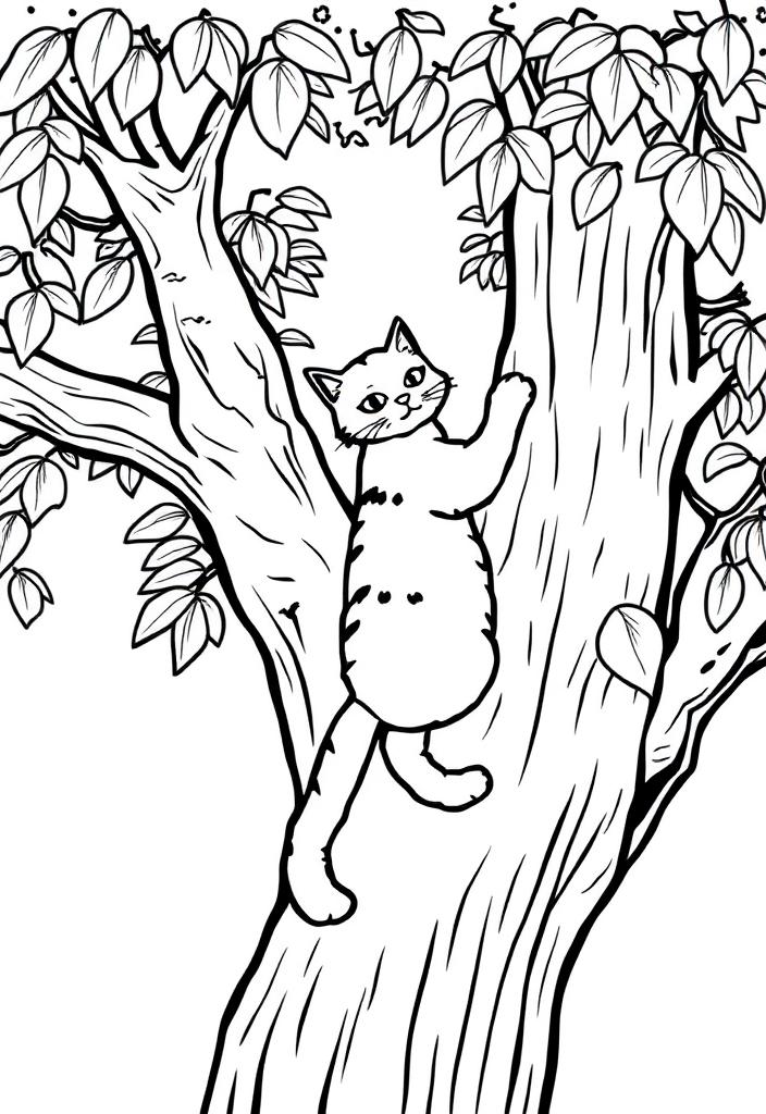 Cat climbing a tree