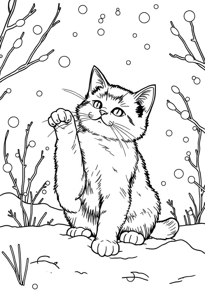 Cat playing in the snow