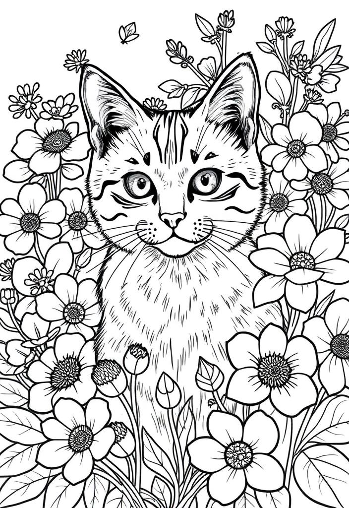 Cat surrounded by flowers