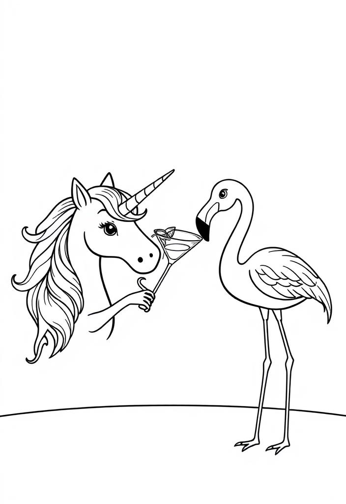 Cool Unicorn and Flamingo are Drinking Cocktail