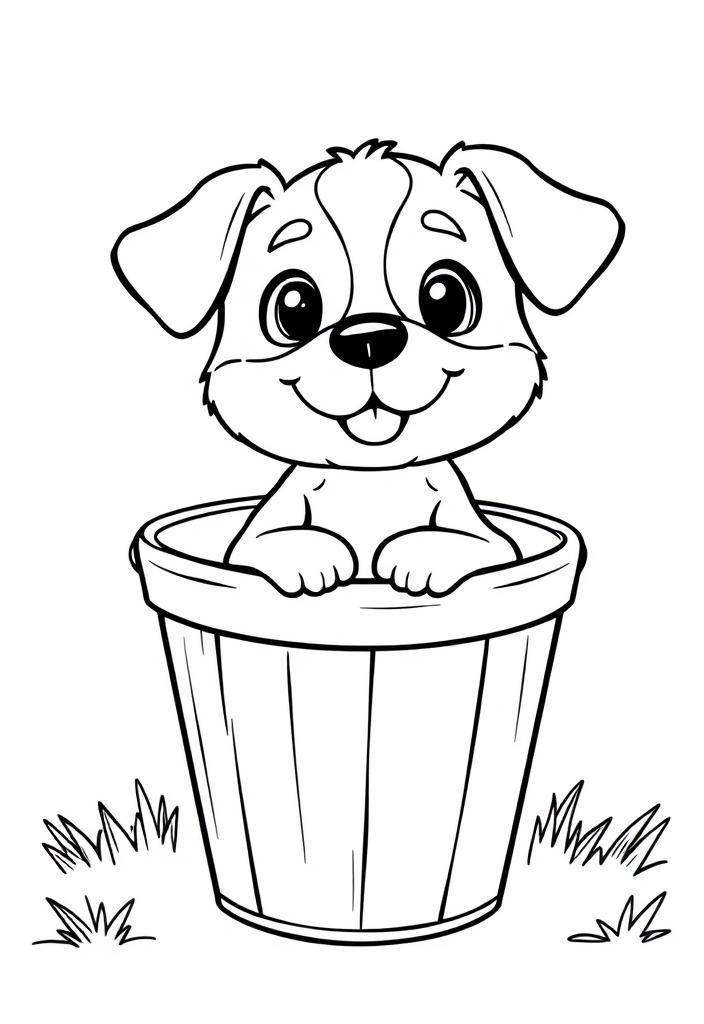 Cute Dog in a Bucket