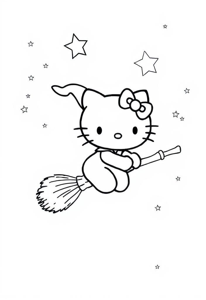 Hello Kitty Flying on Broom