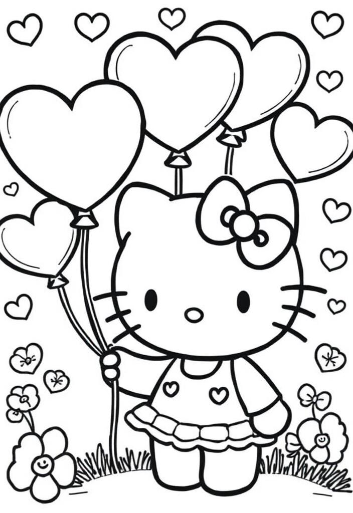 Hello Kitty with Heart Balloons