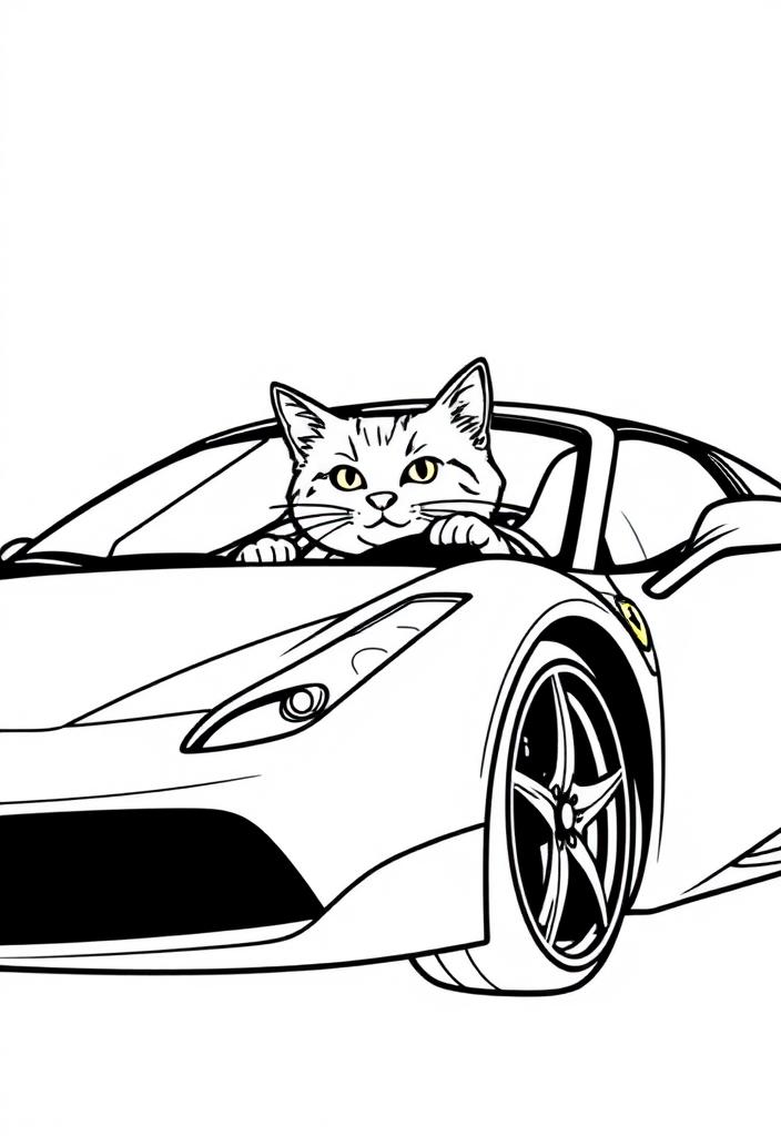 kissa ajaa ferrarilla