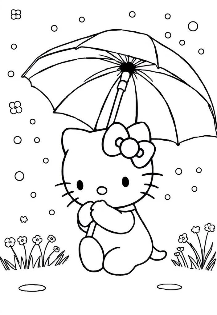 Lovely Hello Kitty Under the Umbrella