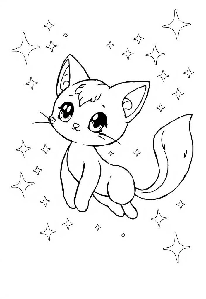 Mew floating with sparkles