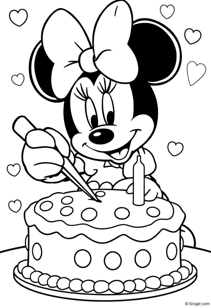 Minnie Mouse decorating a cake