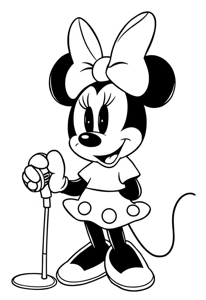 Minnie Mouse holding a microphone