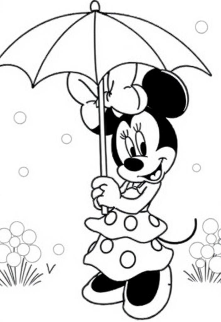 Minnie Mouse holding an umbrella