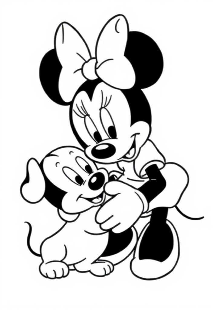 Minnie Mouse playing with a puppy