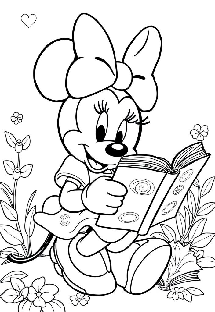 Minnie Mouse reading a book