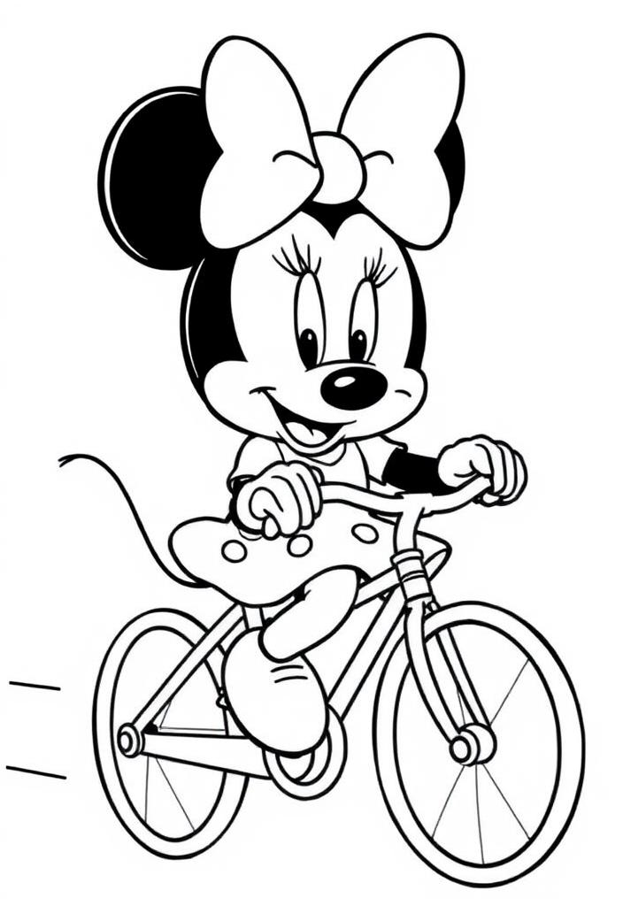 Minnie Mouse riding a bicycle