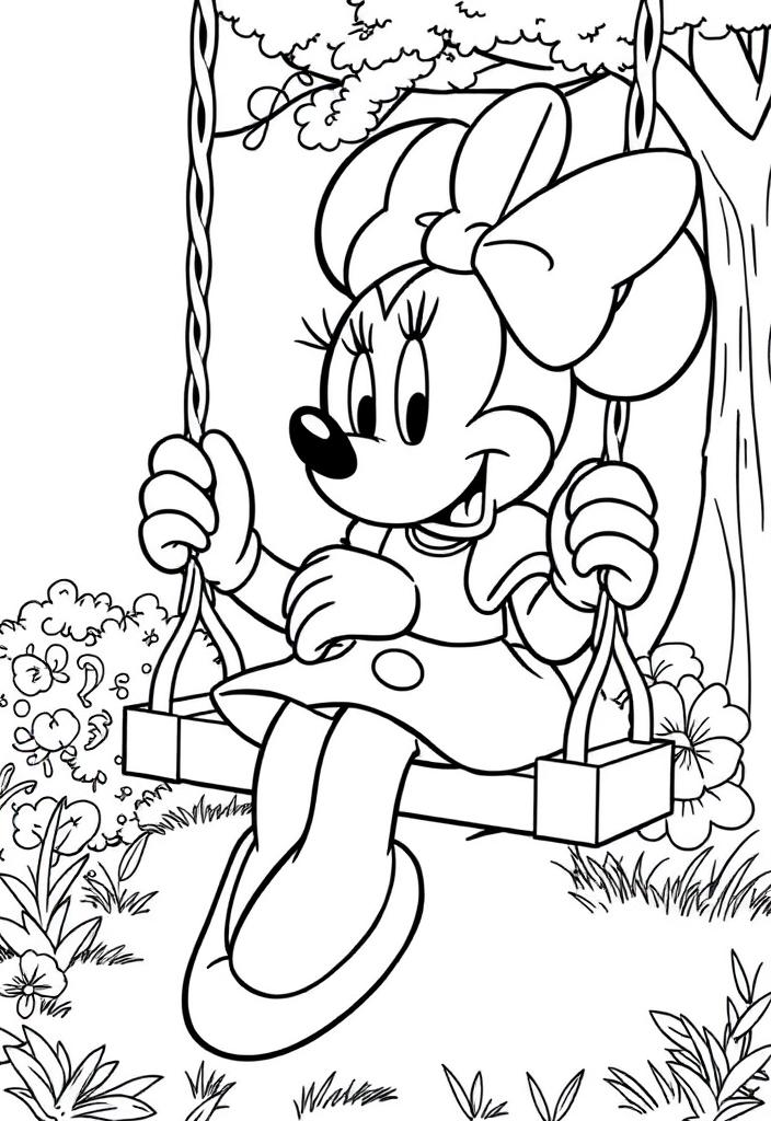 Minnie Mouse sitting on a swing