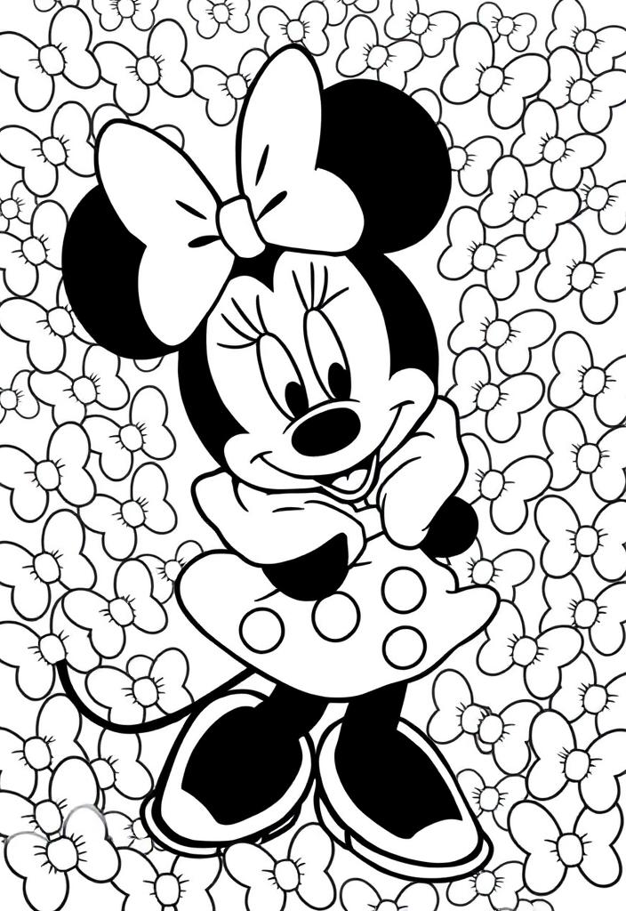 Minnie Mouse with a bow-filled background