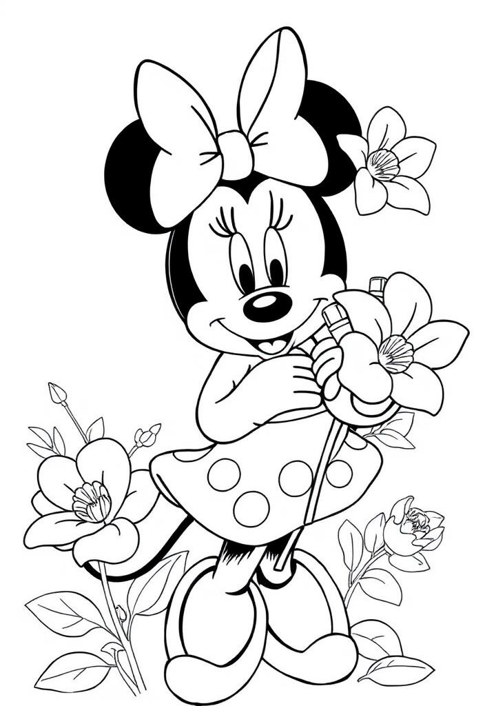 Minnie Mouse with a flower bouquet