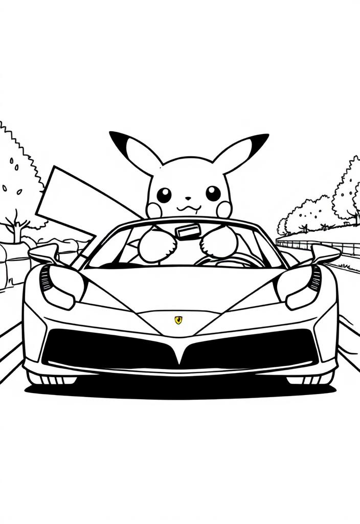 pikachu driving a ferrari