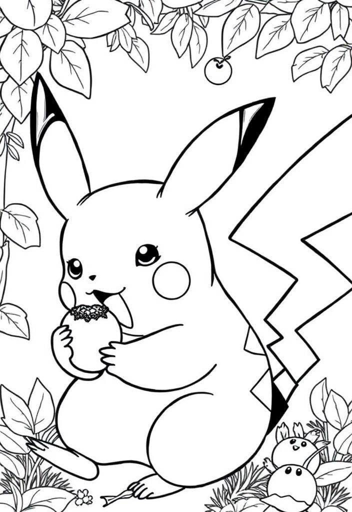 Pikachu eating a berry