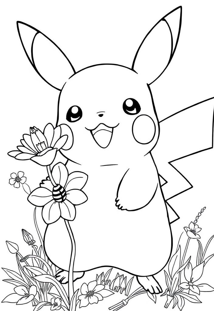 Pikachu holding a flower