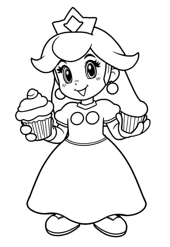 Princess Peach holding a cupcake