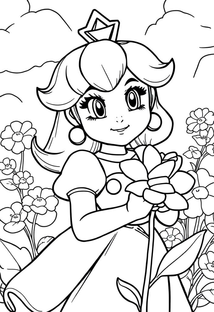 Princess Peach holding a flower