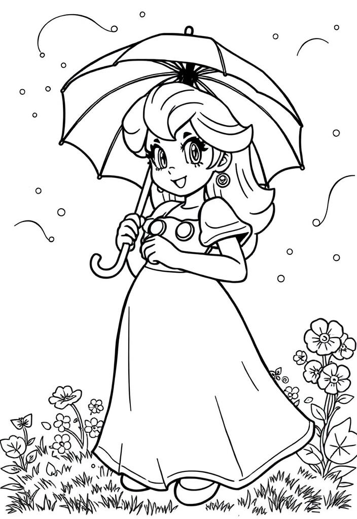 Princess Peach holding an umbrella