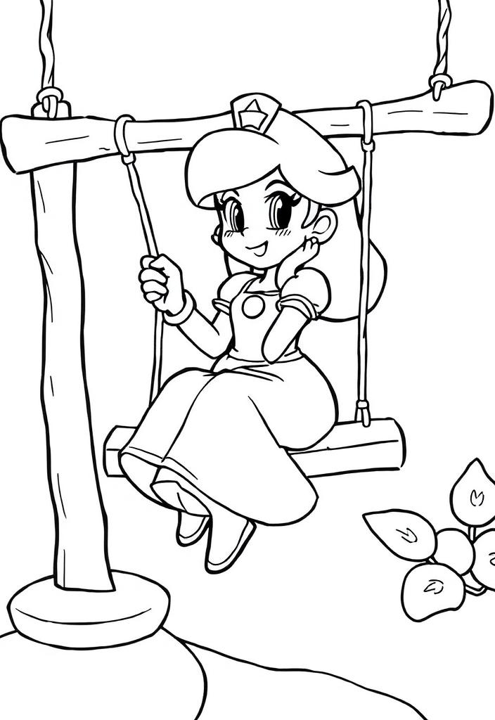 Princess Peach on a swing