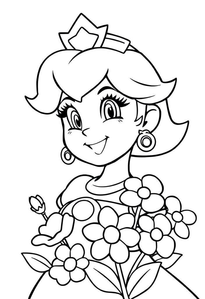 Princess Peach smiling with flowers