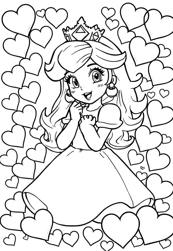 Princess Peach surrounded by hearts