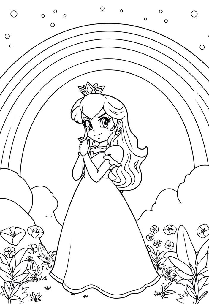 Princess Peach under a rainbow