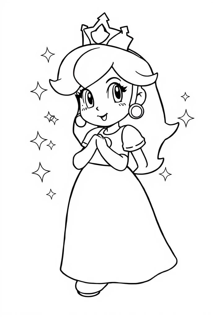 Princess Peach with sparkles around her