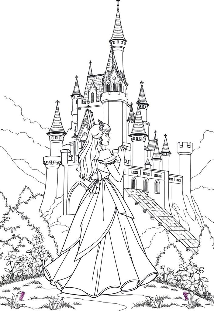 Princess standing by a castle