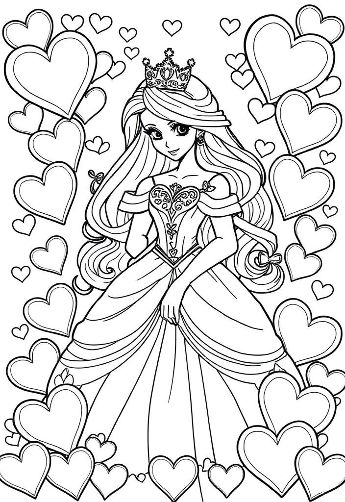 Princess surrounded by hearts