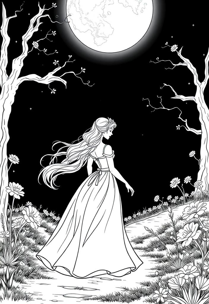 Princess walking in the moonlight