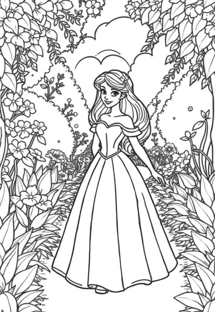 Princess walking through a garden