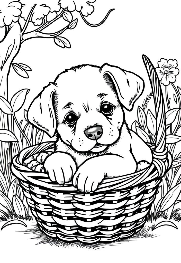 Puppy in a Basket