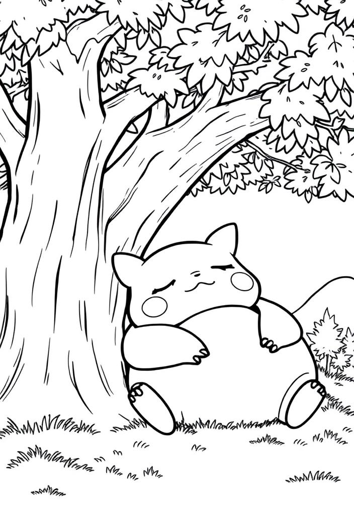 Snorlax sleeping under a tree